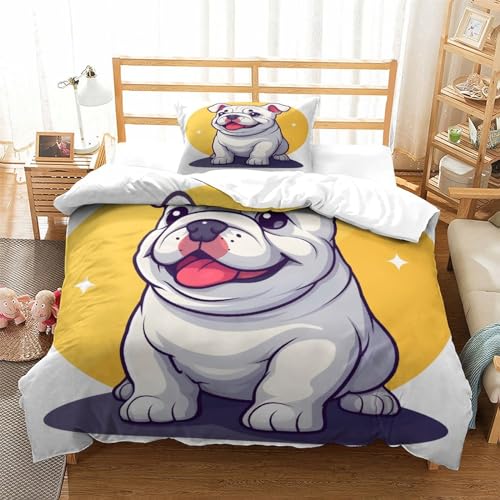 UMASQOPAM Bulldog M?dchen Junge Kinder Bettw?schegarnitur Bettbezug Set 3D Gedruckter Bettw?sche Reissverschluss Weich Microfaser Und Kissenbezüge 2 Teilig Single（135x200cm） von UMASQOPAM