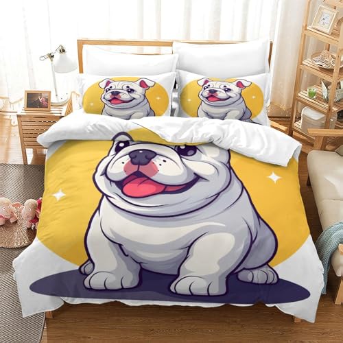 UMASQOPAM Bulldog M?dchen Junge Kinder Bettw?schegarnitur Bettbezug Set 3D Gedruckter Bettw?sche Reissverschluss Weich Microfaser Und Kissenbezüge 3 Teilig Single（140x200cm） von UMASQOPAM