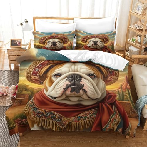 UMASQOPAM Bulldogge 3D Gedruckter M?dchen Junge Kinder Bettbezug Set Bettw?schegarnitur Weich Microfaser Bettw?sche Reissverschluss Und Kissenbezüge 3 Teilig Single（140x200cm） von UMASQOPAM