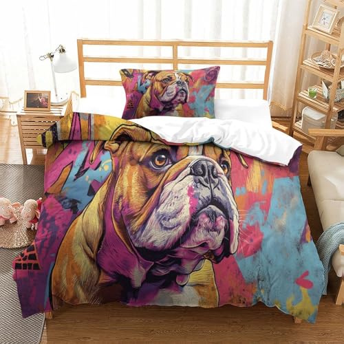 UMASQOPAM Bulldogge Bettw?schegarnitur Für Kinder M?dchen Jungen Bettbezug Set 3D Gedruckter Bettw?sche Weich Microfaser Reissverschluss Und Kissenbezüge 2 Teilig Single（135x200cm） von UMASQOPAM