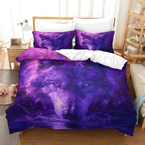 UMASQOPAM Bunter Wolf Bettw?schegarnitur 3D Gedruckter Für Kinder M?dchen Jungen Bettbezug Set Reissverschluss Und Kissenbezüge Weich Microfaser Bettw?sche 3 Teilig King（220x240cm） von UMASQOPAM
