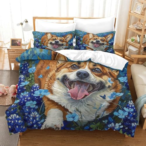 UMASQOPAM Corgi Bettw?schegarnitur M?dchen Junge Kinder Bettbezug Set 3D Gedruckter Bettw?sche Und Kissenbezüge Weich Microfaser Reissverschluss 3 Teilig Double（200x200cm） von UMASQOPAM