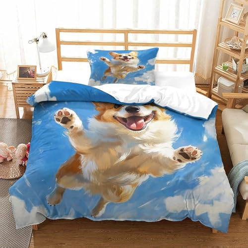UMASQOPAM Corgi M?dchen Junge Kinder 3D Gedruckter Bettw?schegarnitur Bettbezug Set Bettw?sche Weich Microfaser Reissverschluss Und Kissenbezüge 2 Teilig Single（135x200cm） von UMASQOPAM