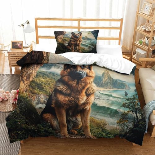 UMASQOPAM Deutscher Sch?ferhund 3D Gedruckter Bettw?schegarnitur Für Kinder M?dchen Jungen Bettbezug Set Weich Microfaser Und Kissenbezüge Bettw?sche Reissverschluss 2 Teilig Single（135x200cm） von UMASQOPAM
