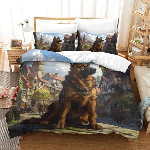 UMASQOPAM Deutscher Sch?ferhund Bettw?schegarnitur M?dchen Junge Kinder Bettbezug Set 3D Gedruckter Bettw?sche Und Kissenbezüge Weich Microfaser Reissverschluss 3 Teilig Single（140x200cm） von UMASQOPAM