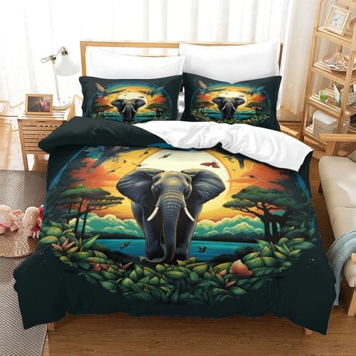 UMASQOPAM Elefant 3D Gedruckter Bettw?schegarnitur Bettbezug Set Für Kinder M?dchen Jungen Bettw?sche Reissverschluss Und Kissenbezüge Weich Microfaser 3 Teilig King（220x240cm） von UMASQOPAM