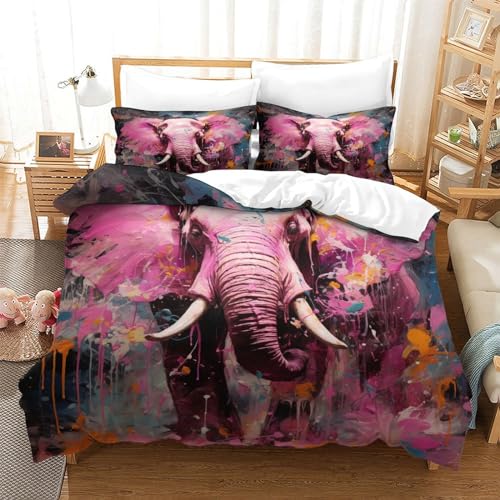 UMASQOPAM Elefant 3D Gedruckter M?dchen Junge Kinder Bettbezug Set Bettw?schegarnitur Reissverschluss Und Kissenbezüge Weich Microfaser Bettw?sche 3 Teilig Single（140x200cm） von UMASQOPAM