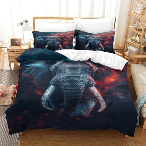 UMASQOPAM Elefant Bettbezug Set M?dchen Junge Kinder Bettw?schegarnitur 3D Gedruckter Bettw?sche Weich Microfaser Und Kissenbezüge Reissverschluss 3 Teilig King（220x240cm） von UMASQOPAM