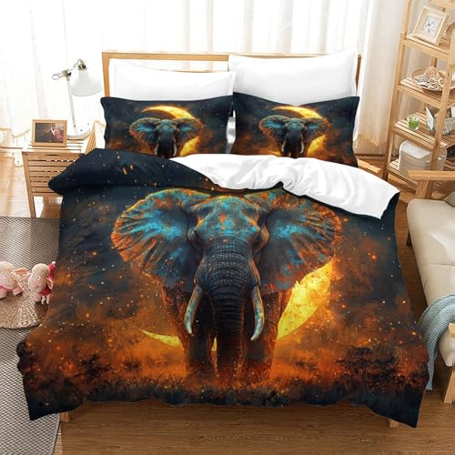 UMASQOPAM Elefant Bettw?schegarnitur Bettbezug Set M?dchen Junge Kinder 3D Gedruckter Und Kissenbezüge Reissverschluss Bettw?sche Weich Microfaser 3 Teilig Single（140x200cm） von UMASQOPAM