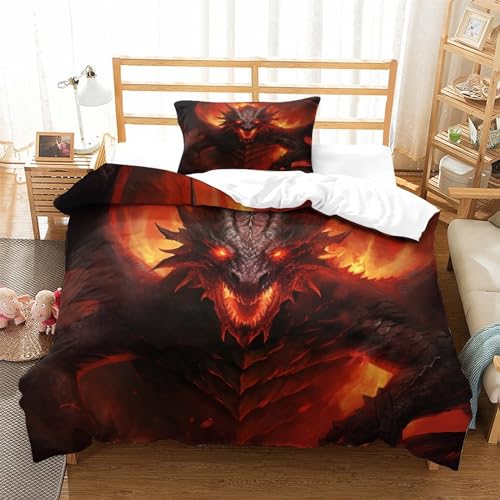 UMASQOPAM Flame Drache 3D Gedruckter Bettw?schegarnitur Bettbezug Set Für Kinder M?dchen Jungen Bettw?sche Reissverschluss Und Kissenbezüge Weich Microfaser 2 Teilig Single（135x200cm） von UMASQOPAM