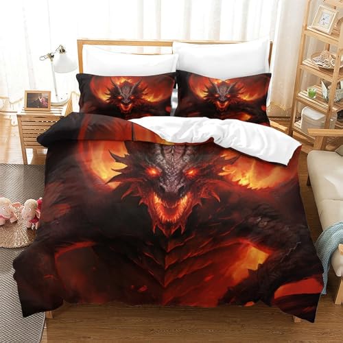 UMASQOPAM Flame Drache 3D Gedruckter Für Kinder M?dchen Jungen Bettw?schegarnitur Bettbezug Set Bettw?sche Und Kissenbezüge Reissverschluss Weich Microfaser 3 Teilig King（220x240cm） von UMASQOPAM
