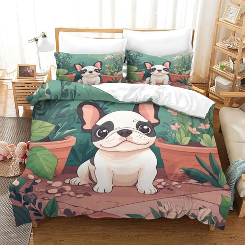 UMASQOPAM Franz?SISCHE BULLDOGGEGE Für Kinder M?dchen Jungen Bettw?schegarnitur 3D Gedruckter Bettbezug Set Weich Microfaser Und Kissenbezüge Reissverschluss Bettw?sche 3 Teilig Double（200x200cm） von UMASQOPAM