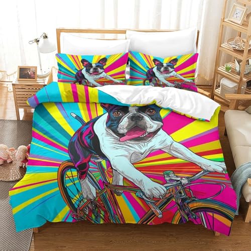 UMASQOPAM French Bulldog Bettbezug Set 3D Gedruckter Bettw?schegarnitur M?dchen Junge Kinder Reissverschluss Und Kissenbezüge Weich Microfaser Bettw?sche 3 Teilig Double（200x200cm） von UMASQOPAM
