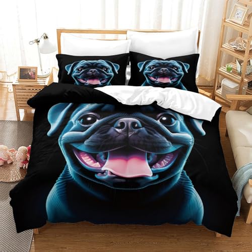 UMASQOPAM French Bulldog Bettw?schegarnitur Bettbezug Set Für Kinder M?dchen Jungen 3D Gedruckter Weich Microfaser Und Kissenbezüge Reissverschluss Bettw?sche 3 Teilig Double（200x200cm） von UMASQOPAM