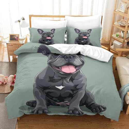 UMASQOPAM French Bulldog Bettw?schegarnitur Für Kinder M?dchen Jungen Bettbezug Set 3D Gedruckter Bettw?sche Weich Microfaser Reissverschluss Und Kissenbezüge 3 Teilig King（220x240cm） von UMASQOPAM