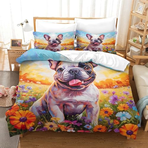 UMASQOPAM French Bulldog M?dchen Junge Kinder 3D Gedruckter Bettw?schegarnitur Bettbezug Set Bettw?sche Weich Microfaser Reissverschluss Und Kissenbezüge 3 Teilig Single（140x200cm） von UMASQOPAM