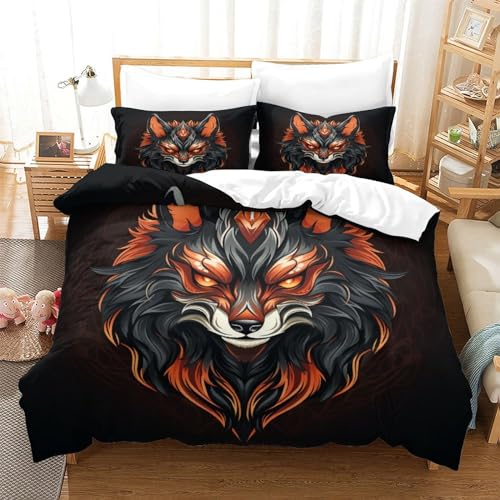 UMASQOPAM Fuchs 3D Gedruckter Bettw?schegarnitur Bettbezug Set Für Kinder M?dchen Jungen Bettw?sche Reissverschluss Und Kissenbezüge Weich Microfaser 3 Teilig King（220x240cm） von UMASQOPAM