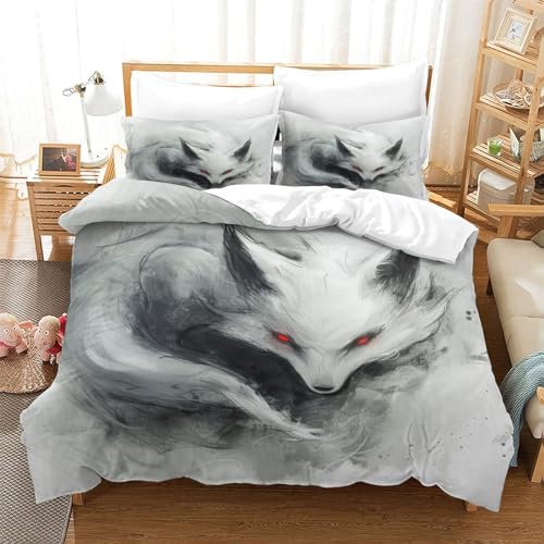UMASQOPAM Fuchs Bettw?schegarnitur 3D Gedruckter Für Kinder M?dchen Jungen Bettbezug Set Reissverschluss Und Kissenbezüge Weich Microfaser Bettw?sche 3 Teilig Double（200x200cm） von UMASQOPAM