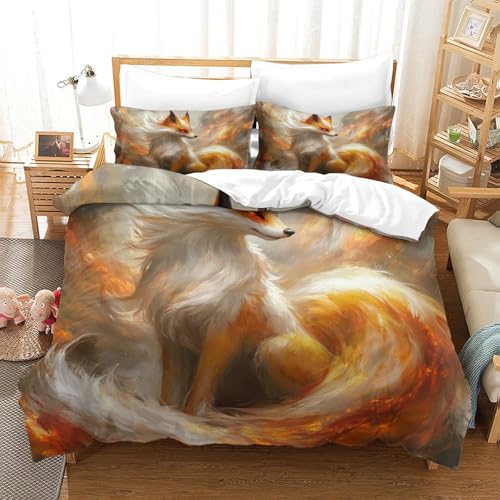 UMASQOPAM Fuchs Für Kinder M?dchen Jungen 3D Gedruckter Bettw?schegarnitur Bettbezug Set Reissverschluss Und Kissenbezüge Weich Microfaser Bettw?sche 3 Teilig Double（200x200cm） von UMASQOPAM