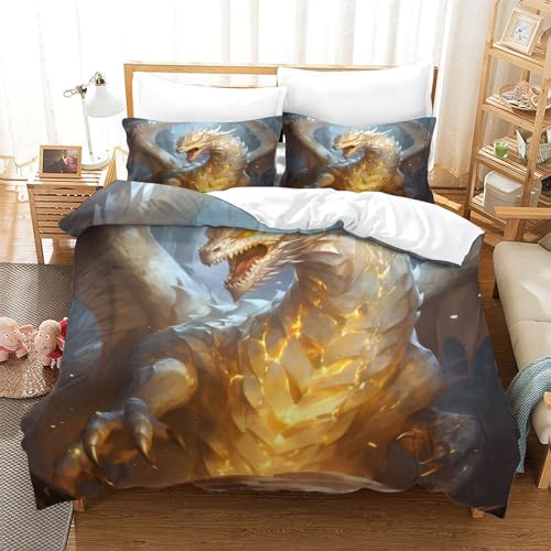 UMASQOPAM Golden Drache Für Kinder M?dchen Jungen Bettbezug Set Bettw?schegarnitur 3D Gedruckter Bettw?sche Weich Microfaser Reissverschluss Und Kissenbezüge 3 Teilig Double（200x200cm） von UMASQOPAM