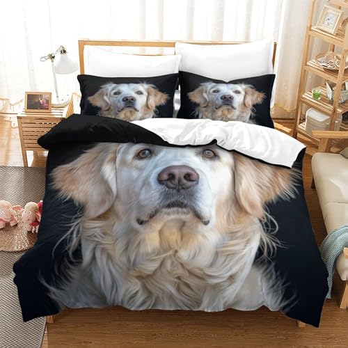 UMASQOPAM Golden Retriever Bettbezug Set 3D Gedruckter M?dchen Junge Kinder Bettw?schegarnitur Reissverschluss Weich Microfaser Und Kissenbezüge Bettw?sche 3 Teilig Double（200x200cm） von UMASQOPAM