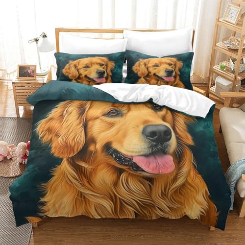 UMASQOPAM Golden Retriever Für Kinder M?dchen Jungen Bettw?schegarnitur 3D Gedruckter Bettbezug Set Bettw?sche Reissverschluss Weich Microfaser Und Kissenbezüge 3 Teilig King（220x240cm） von UMASQOPAM