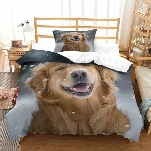 UMASQOPAM Golden Retriever M?dchen Junge Kinder Bettw?schegarnitur Bettbezug Set 3D Gedruckter Bettw?sche Und Kissenbezüge Reissverschluss Weich Microfaser 2 Teilig Single（135x200cm） von UMASQOPAM