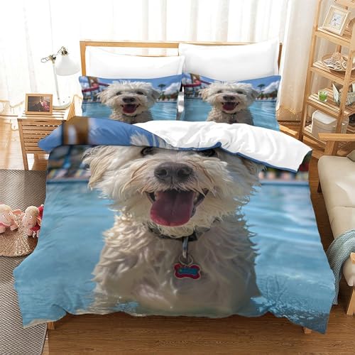 UMASQOPAM Malteser 3D Gedruckter Bettw?schegarnitur M?dchen Junge Kinder Bettbezug Set Und Kissenbezüge Reissverschluss Weich Microfaser Bettw?sche 3 Teilig King（220x240cm） von UMASQOPAM