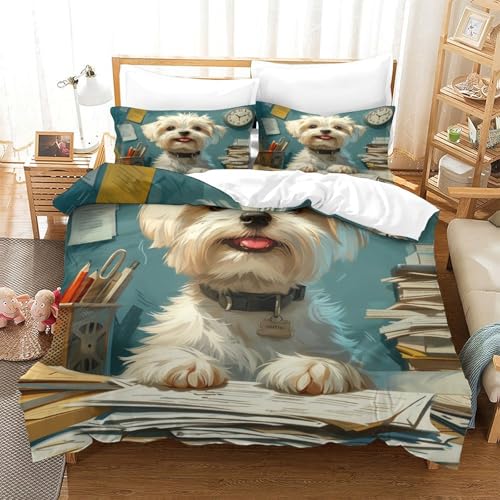 UMASQOPAM Malteser 3D Gedruckter M?dchen Junge Kinder Bettbezug Set Bettw?schegarnitur Weich Microfaser Bettw?sche Reissverschluss Und Kissenbezüge 3 Teilig King（220x240cm） von UMASQOPAM