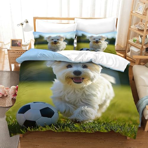 UMASQOPAM Malteser Bettw?schegarnitur M?dchen Junge Kinder Bettbezug Set 3D Gedruckter Bettw?sche Und Kissenbezüge Weich Microfaser Reissverschluss 3 Teilig Single（140x200cm） von UMASQOPAM