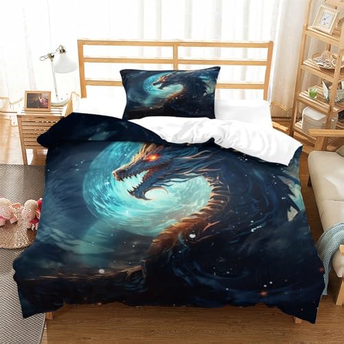 UMASQOPAM Shadow Drache Für Kinder M?dchen Jungen 3D Gedruckter Bettw?schegarnitur Bettbezug Set Reissverschluss Und Kissenbezüge Weich Microfaser Bettw?sche 2 Teilig Single（135x200cm） von UMASQOPAM