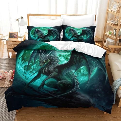 UMASQOPAM Shadow Drache Für Kinder M?dchen Jungen Bettw?schegarnitur 3D Gedruckter Bettbezug Set Bettw?sche Reissverschluss Und Kissenbezüge Weich Microfaser 3 Teilig Double（200x200cm） von UMASQOPAM