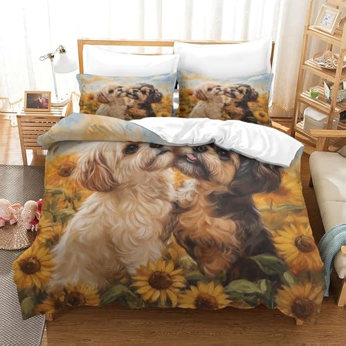 UMASQOPAM Shih Tzu 3D Gedruckter Bettw?schegarnitur Bettbezug Set Für Kinder M?dchen Jungen Bettw?sche Reissverschluss Und Kissenbezüge Weich Microfaser 3 Teilig King（220x240cm） von UMASQOPAM