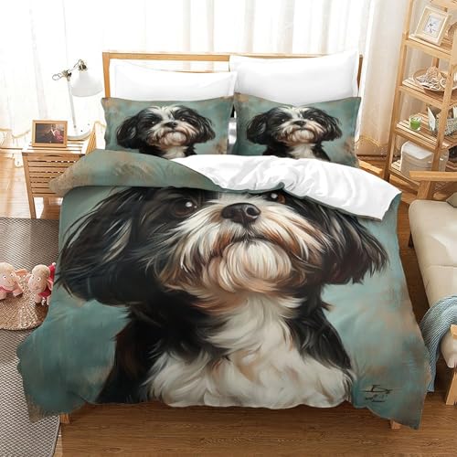 UMASQOPAM Shih Tzu 3D Gedruckter Bettw?schegarnitur Für Kinder M?dchen Jungen Bettbezug Set Weich Microfaser Und Kissenbezüge Bettw?sche Reissverschluss 3 Teilig Single（140x200cm） von UMASQOPAM