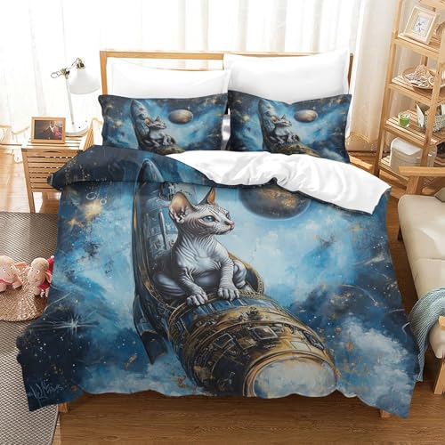 UMASQOPAM Sphinxkatze Für Kinder M?dchen Jungen 3D Gedruckter Bettbezug Set Bettw?schegarnitur Reissverschluss Weich Microfaser Und Kissenbezüge Bettw?sche 3 Teilig King（220x240cm） von UMASQOPAM