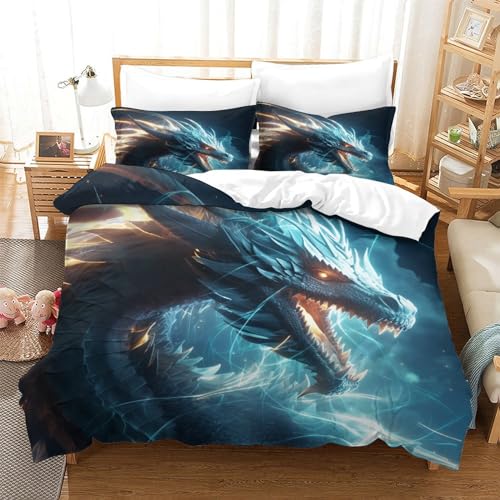 UMASQOPAM Thunder Drache 3D Gedruckter Bettw?schegarnitur Bettbezug Set Für Kinder M?dchen Jungen Und Kissenbezüge Reissverschluss Bettw?sche Weich Microfaser 3 Teilig Double（200x200cm） von UMASQOPAM