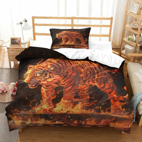 UMASQOPAM Tiger 3D Gedruckter Bettbezug Set M?dchen Junge Kinder Bettw?schegarnitur Und Kissenbezüge Reissverschluss Weich Microfaser Bettw?sche 2 Teilig Single（135x200cm） von UMASQOPAM