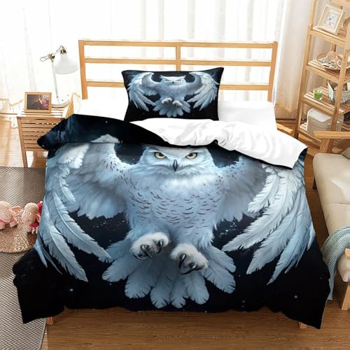 UMASQOPAM White Eule 3D Gedruckter Bettw?schegarnitur Bettbezug Set Für Kinder M?dchen Jungen Bettw?sche Reissverschluss Und Kissenbezüge Weich Microfaser 2 Teilig Single（135x200cm） von UMASQOPAM
