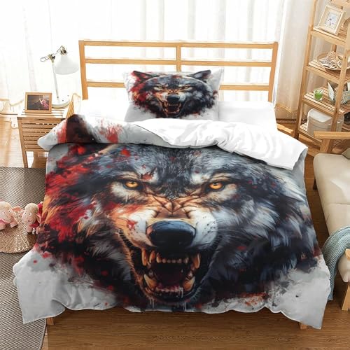 UMASQOPAM Wolf 3D Gedruckter Bettbezug Set M?dchen Junge Kinder Bettw?schegarnitur Weich Microfaser Bettw?sche Reissverschluss Und Kissenbezüge 2 Teilig Single（135x200cm） von UMASQOPAM