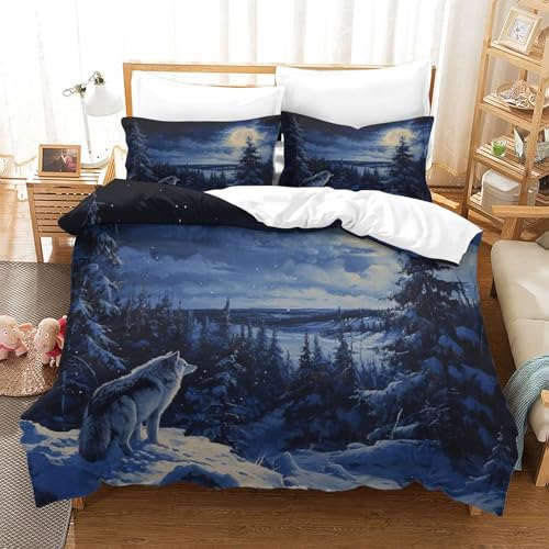 UMASQOPAM Wolf 3D Gedruckter Bettw?schegarnitur Für Kinder M?dchen Jungen Bettbezug Set Weich Microfaser Und Kissenbezüge Bettw?sche Reissverschluss 3 Teilig Double（200x200cm） von UMASQOPAM