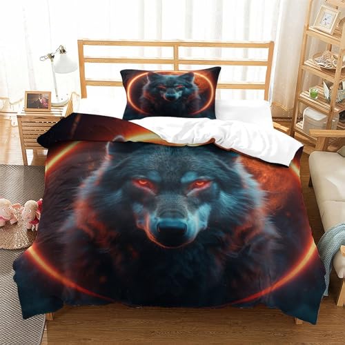 UMASQOPAM Wolf 3D Gedruckter Für Kinder M?dchen Jungen Bettw?schegarnitur Bettbezug Set Reissverschluss Bettw?sche Weich Microfaser Und Kissenbezüge 2 Teilig Single（135x200cm） von UMASQOPAM