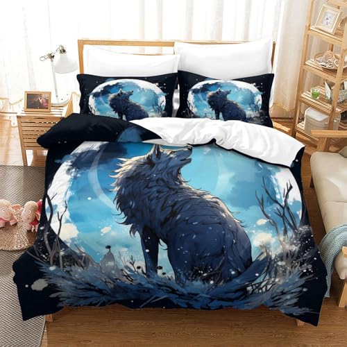 UMASQOPAM Wolf 3D Gedruckter Für Kinder M?dchen Jungen Bettw?schegarnitur Bettbezug Set Reissverschluss Bettw?sche Weich Microfaser Und Kissenbezüge 3 Teilig Single（140x200cm） von UMASQOPAM