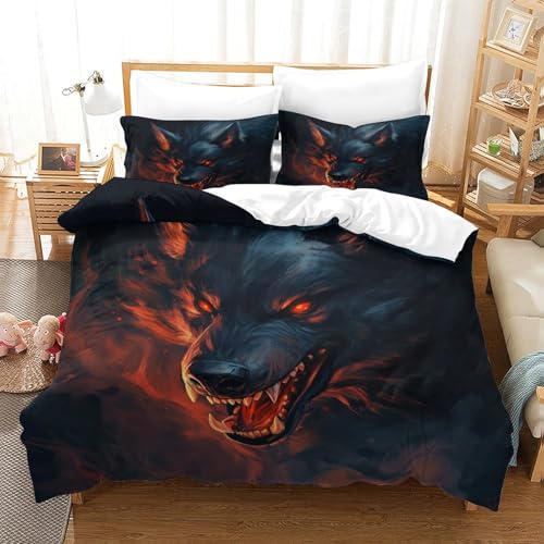 UMASQOPAM Wolf Bettw?schegarnitur 3D Gedruckter Für Kinder M?dchen Jungen Bettbezug Set Reissverschluss Und Kissenbezüge Weich Microfaser Bettw?sche 3 Teilig Single（140x200cm） von UMASQOPAM