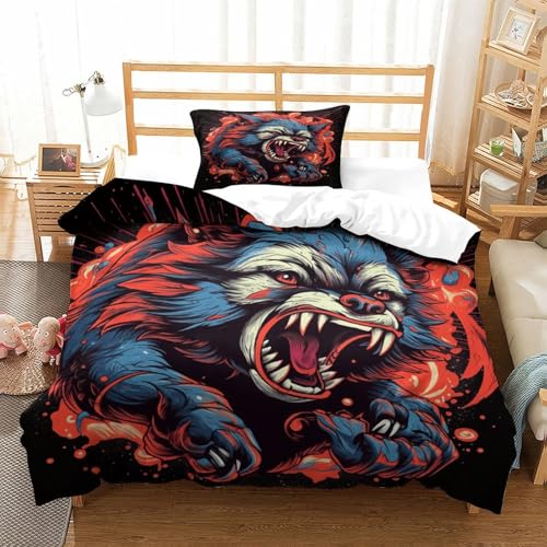 UMASQOPAM Wolf Bettw?schegarnitur Bettbezug Set M?dchen Junge Kinder 3D Gedruckter Und Kissenbezüge Reissverschluss Bettw?sche Weich Microfaser 2 Teilig Single（135x200cm） von UMASQOPAM