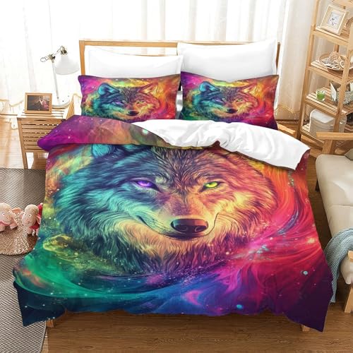 UMASQOPAM Wolf Für Kinder M?dchen Jungen 3D Gedruckter Bettw?schegarnitur Bettbezug Set Reissverschluss Und Kissenbezüge Weich Microfaser Bettw?sche 3 Teilig King（220x240cm） von UMASQOPAM