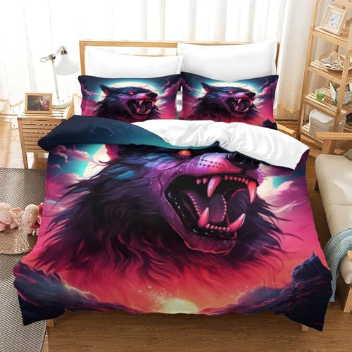 UMASQOPAM Wolf Für Kinder M?dchen Jungen Bettw?schegarnitur 3D Gedruckter Bettbezug Set Bettw?sche Reissverschluss Weich Microfaser Und Kissenbezüge 3 Teilig Double（200x200cm） von UMASQOPAM