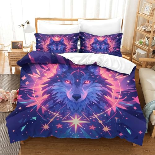 UMASQOPAM Wolf M?dchen Junge Kinder 3D Gedruckter Bettw?schegarnitur Bettbezug Set Bettw?sche Weich Microfaser Reissverschluss Und Kissenbezüge 3 Teilig King（220x240cm） von UMASQOPAM