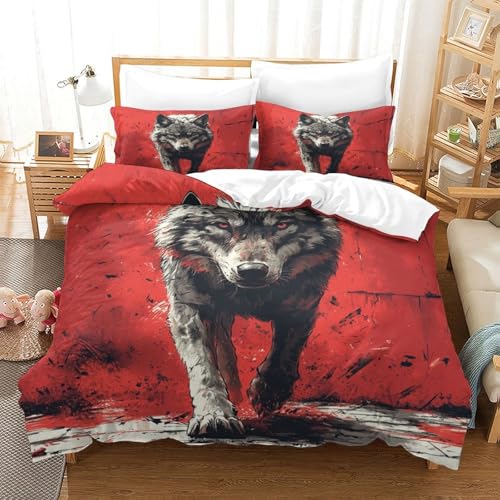 UMASQOPAM Wolf M?dchen Junge Kinder Bettbezug Set 3D Gedruckter Bettw?schegarnitur Reissverschluss Und Kissenbezüge Weich Microfaser Bettw?sche 3 Teilig King（220x240cm） von UMASQOPAM