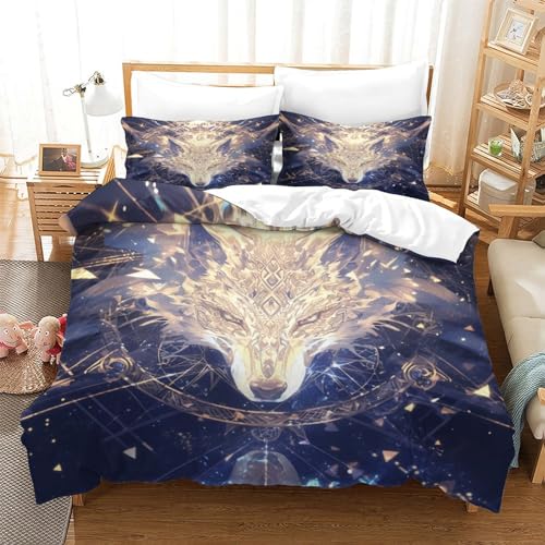 UMASQOPAM Wolf M?dchen Junge Kinder Bettbezug Set Bettw?schegarnitur 3D Gedruckter Bettw?sche Und Kissenbezüge Reissverschluss Weich Microfaser 3 Teilig Double（200x200cm） von UMASQOPAM