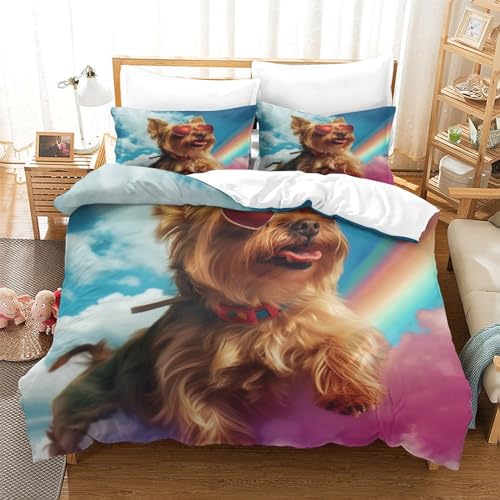 UMASQOPAM Yorkshire Terrier 3D Gedruckter Für Kinder M?dchen Jungen Bettbezug Set Bettw?schegarnitur Bettw?sche Weich Microfaser Reissverschluss Und Kissenbezüge 3 Teilig King（220x240cm） von UMASQOPAM